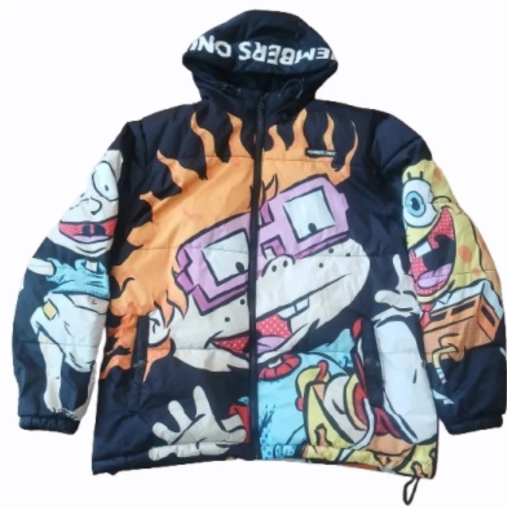 Members Only Puffer Jacket Men‎ Medium Black Nickelodeon Chuckie SpongeBob Print